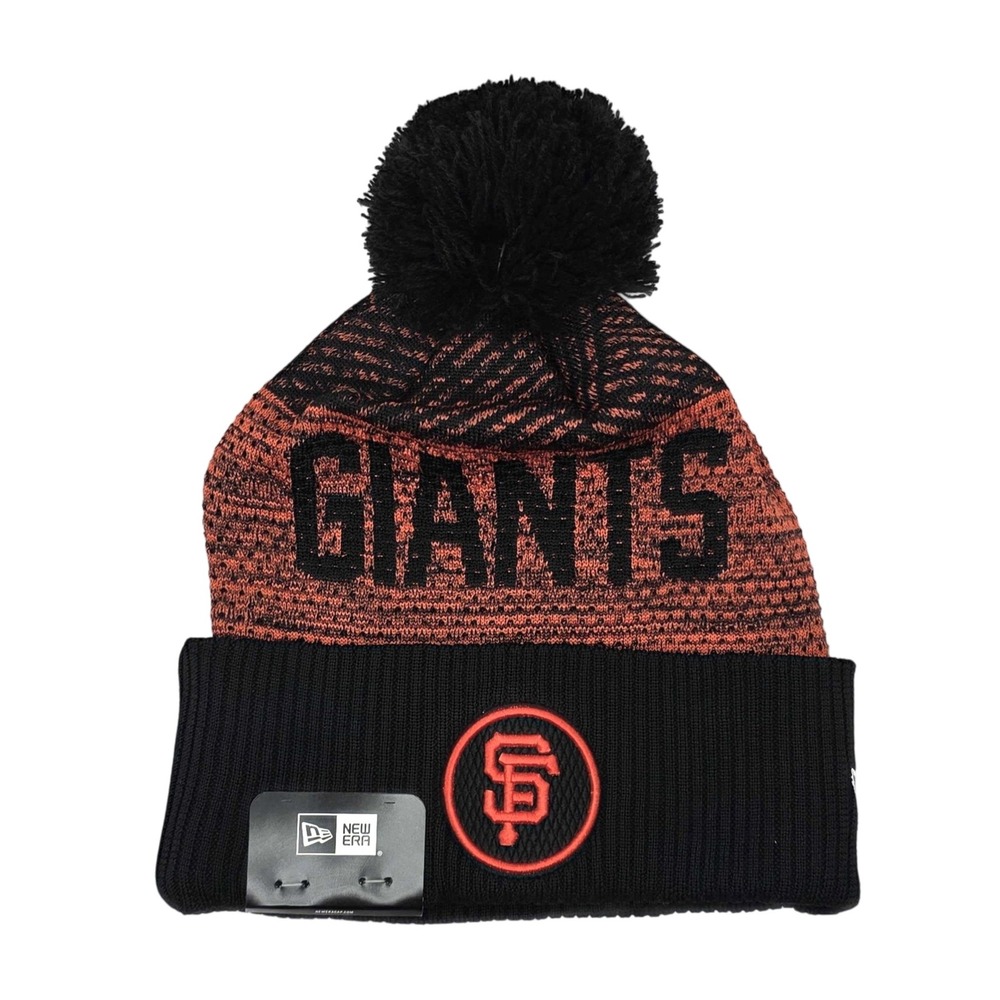 New Era San Francisco Giants Sport Knit Beanie Hat Cap Pom Black Orange NWT OSFM